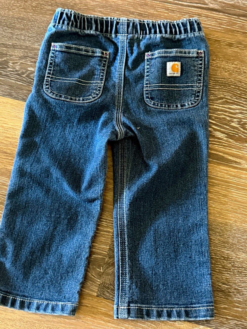 Carhartt Baby Toddler Blue Denim Jeans Straight Pull-On Elastic Waist 18-24M